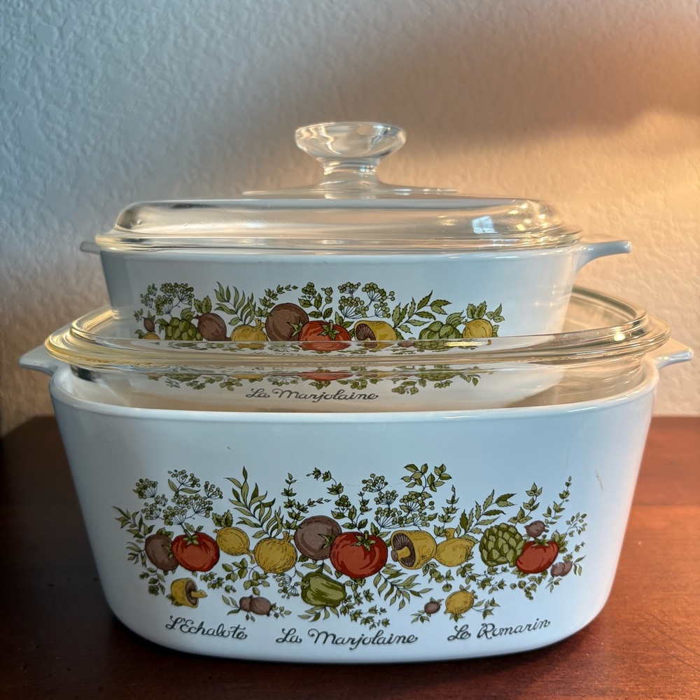 Vintage and RARE Spice of Life Corningware  Glass Casserole Dish Set with Lids